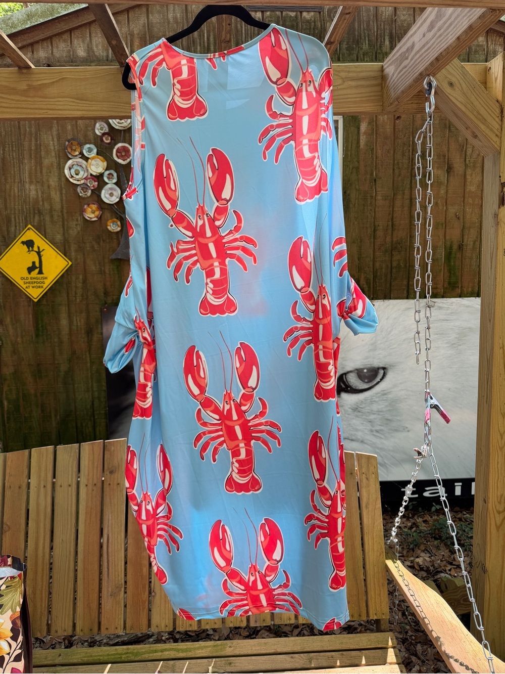 SHEIN Light Blue Lobster Print Swim Coverup 5x with pockets